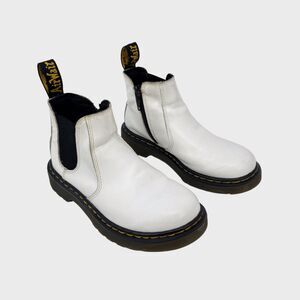 Dr Martens 2976 Kids Chelsea Boots White Leather Pull On Ankle Booties US 1